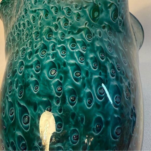 Scalloped peacock dichroic vintage art glass blue green encased vase peacock 8" - Picture 3 of 13